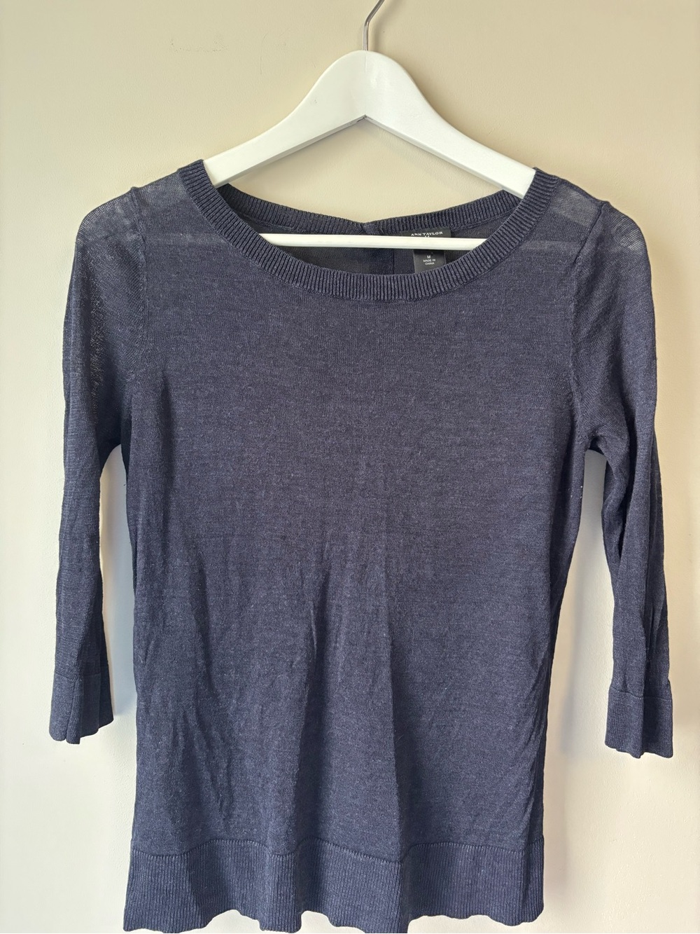 Ann Taylor Navy Boatneck Lightweight Knit Top